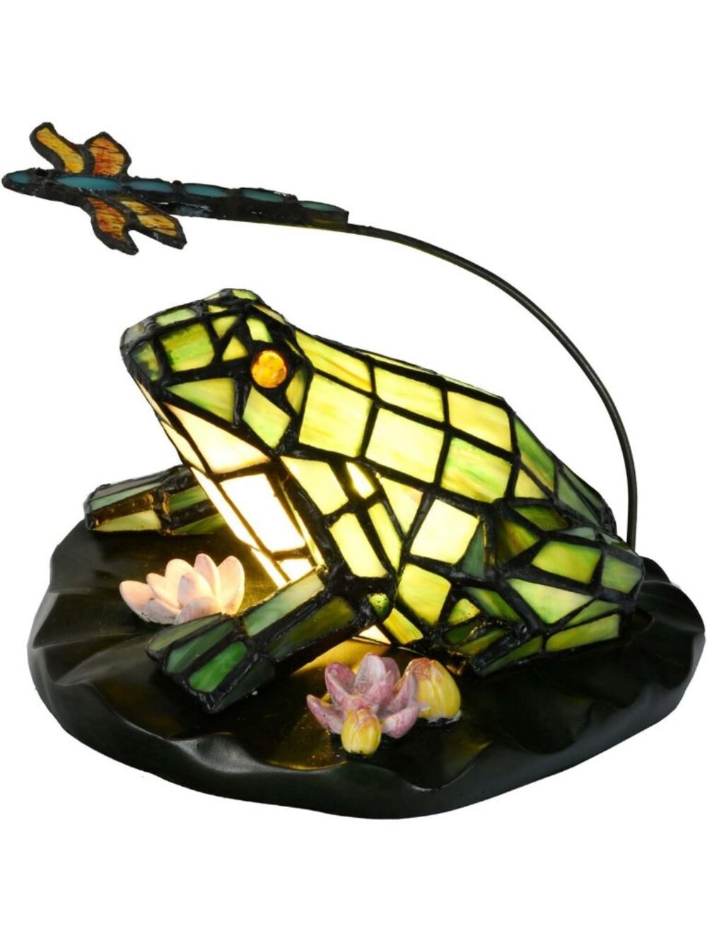 Frog & Dragonfly Tiffany Style Stained Glass Accent Table Lamp - Unique Home